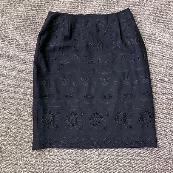 Nygard Collection Black Beaded and Embroidered Skirt Size 10 - Picture 1 of 5